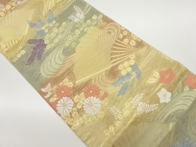 JAPANESE FUKURO OBI FOR SUMMER / WOVEN FOLDING FAN PATTERN